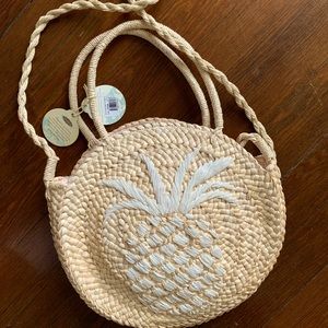 Spartina 449 Tan Pineapple Retreat Round Straw Crossbody Bag